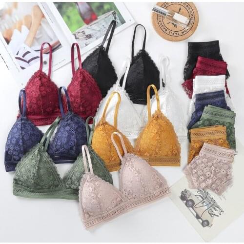 Women Sexy Bra Panties Set Seamless Lace Bra Padded Bralette Lingerie Lace Briefs Push Up Underwear Female Intimates 2021