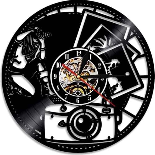 Photo Hobby Photographer Modern Design Vintage Vinyl Record Wall Clock Creative Wall Hanging Watch Home Decor LED Night Light