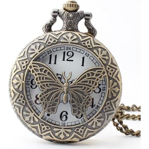 Hot Sell BronzeHollowed Butterfly Flip Quartz pocket watch Men and Women Christmas Gift Watch 50pcs/lot Wholesale