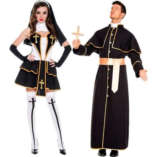 Halloween New Cosplay Men Priest Nun Costume Suit Couples Costume Sexy Masquerade Stage Performance Costume