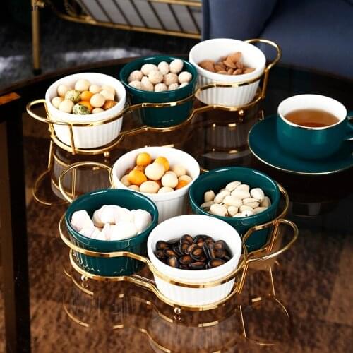 Nordic Creative Snack Platter Household Round Dessert Plate Divided Grid Dried Fruit Fruit Plate Living Room Candy Snack Box