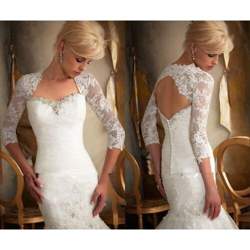 3/4 Sleeve Lace Ivory Shawl Bolero Wedding Jacket Bridal Shrug Wraps Custom Size T28