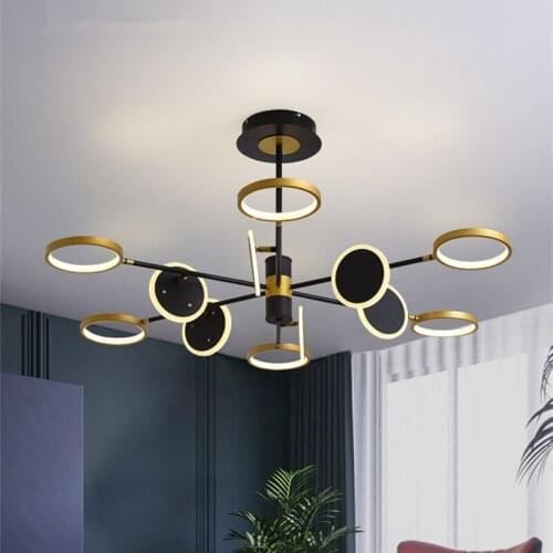 Nordic chandelier Modern Acrylic black and gold chandelier Bedroom Living Room Dining Room ring ceiling light