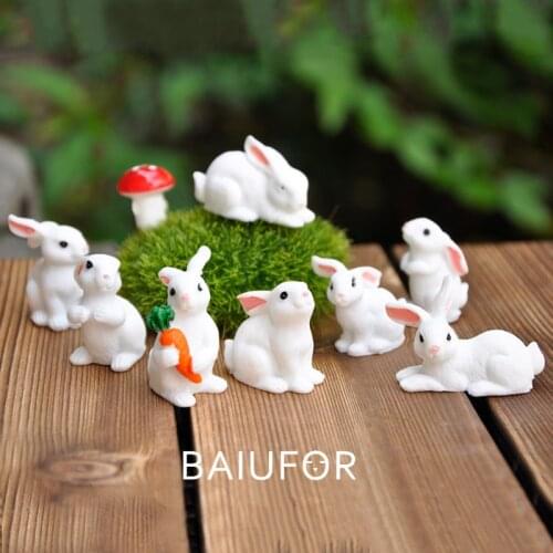 BAIUFOR Animal Miniature Lovely Rabbit Family Fairy Garden Decor DIY Micro Landscape Dollhouse Accessories Terrarium Figurines