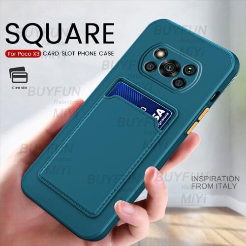Colorful wallet card slot square soft silicone back cover for pocco poco poko little x 3 x3 pro nfc case pocox3 protective shell