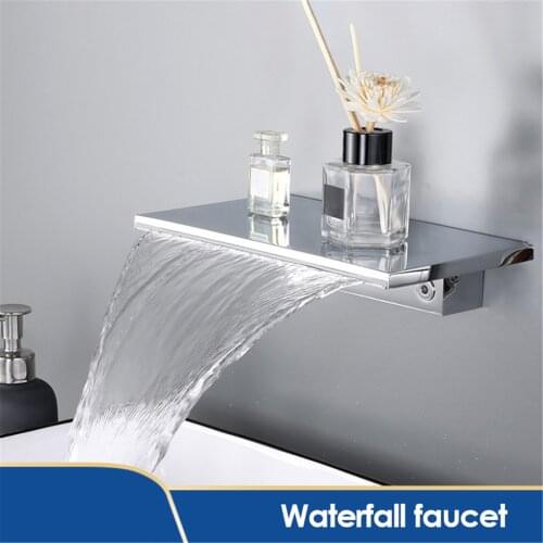 Wall Mounted Waterfall Spout Faucet Simple And Stylish Waterfall Bathtub Shower Faucet All Copper Bathroom Sink Concealed Faucet
