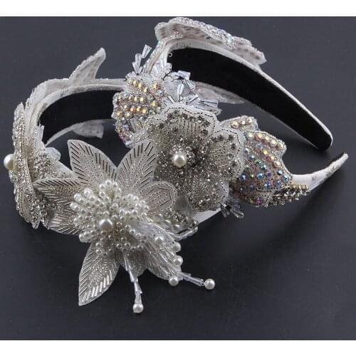 New Fashion Baroque inlaid color rhinestone crystal flower leaf pearl tassel Headband ladies prom travel Headwear 854