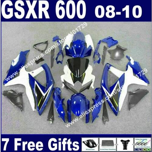 New Fairings for 2008 2009 2010 SUZUKI GSXR 600 750 K8 white gray black jewelry blue GSXR600 GSXR750 08 09 10 autobike kit BM93