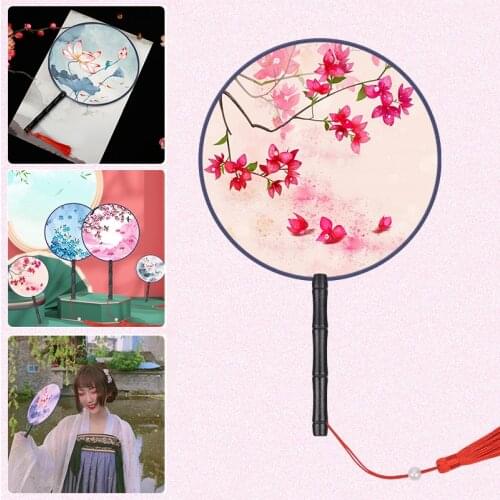 New Archaistic Circular Fan Chinese Style Double-Sided Translucent Temple Fan round Portable Tassel Classical Dance Womens Han
