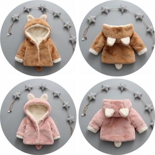 Baby Girls Boys Clothes Spring Jackets Warm Faux Fur Flannel Coat Children Jacket Rabbit Ear Hooded Outerwear Kids Jacket Coat