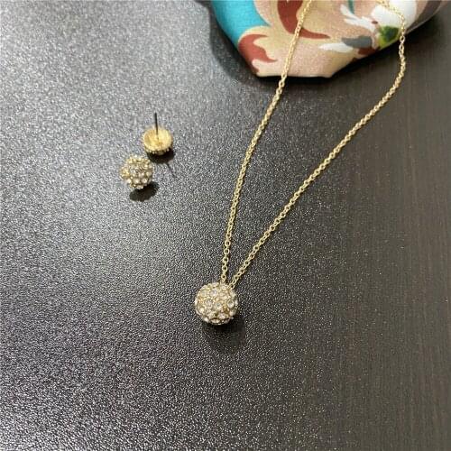 Lovely Cute Small Crystal Gold Ball Pendant Delicate Necklace For Women Girl Gift Shiny Casual School Daily Wearing Pretty Jewel
