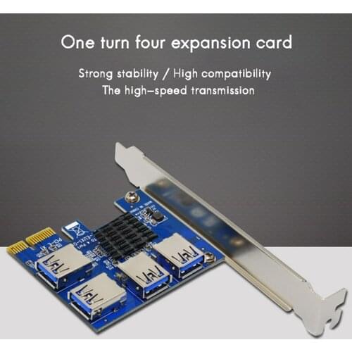PCI-E Adapter Card 1 for 4 PCI-E 1X to PCI-E 16X Image Interface USB3.0 Expansion Card for BTC Mining
