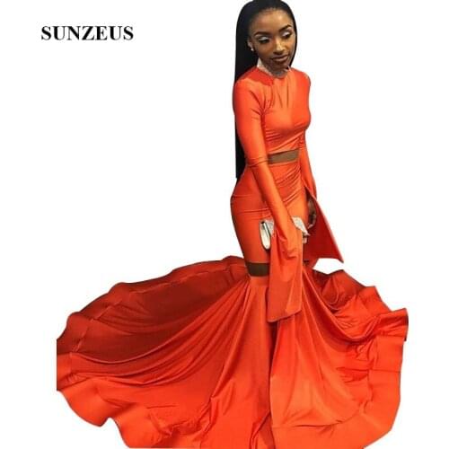 Maxi Long Sleeves Prom Dress Beaded High Neck Mermaid Party Gowns Long Jersey Sexy Dresses For Black Girls