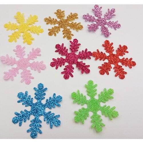 Sew on Glitter felt patches for clothes 3cm snowflower shape 60pcs scrapbooking accessories