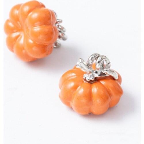 RONGQING 10pcs/lot Cute Orange Enamel Pumpkin Charms 10*11*11MM Cushaw Charms for Jewelry Making