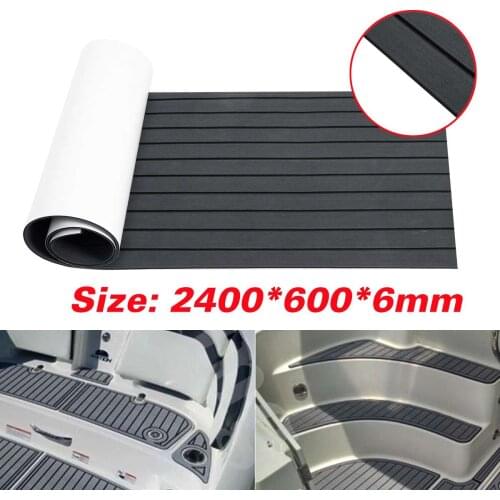 2400x600x6mm Self-Adhesive EVA Foam Faux Teak Decking Sheet Marine Flooring Boat Decking Sheet Gray Black Striped Pad Mat