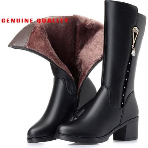 Fur Warm Shoes Wool Women Snow Boots Fashion Breathable Plush High Boots Platform for Women Genuine Leather Winter Boots