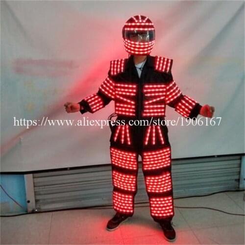 Led Luminous Colorful Robot Suit With LED Helmet Illuminated LED Clothing Growing Light Performance Stage Ballroom Costume