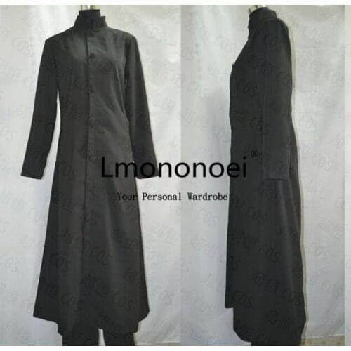 2016 The Matrix Neo Wool Trench Coat Cosplay Costume Black Long Jacket Halloween Party Outfit