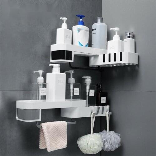 Corner Shower Shelf Creative Seamless Rotating Tripod Home Wall-mount Storage Rack Multifunction Bathroom Accessories Sets L1