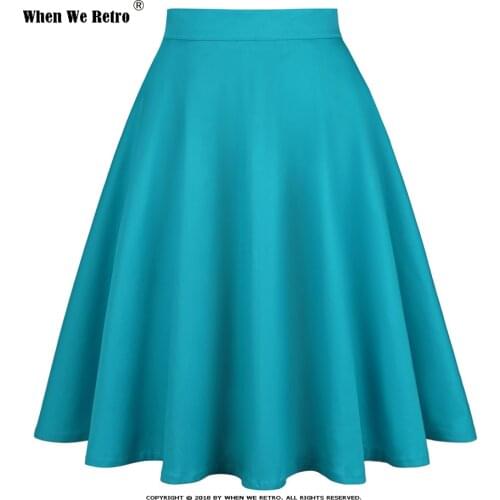 Y2K Cotton Solid Color Cyan Summer Skirt VD0020 Jupe Femme Women Clothing 50s 60s Retro Vintage Skirt