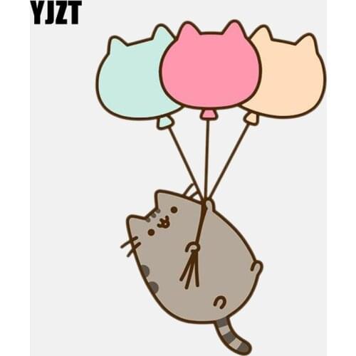 YJZT 8.8CM*12.7CM Creative Cat Holding A Balloon Car Sticker PVC Decal 11-00898