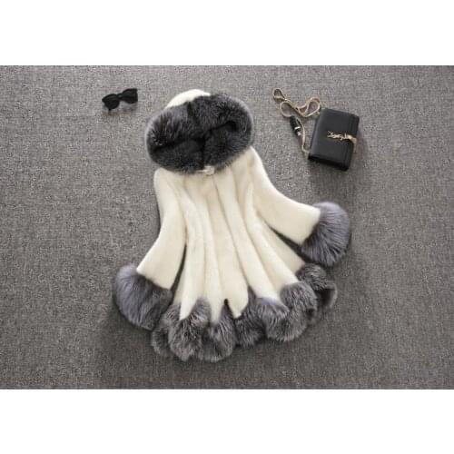 Womens Winter Faux Fur Coat Long Color Block Causal Plus Size White White Black