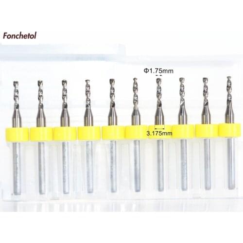 1.75mm-10pcs CNC computer machine solid carbide micro Drill bit,Printed Circuit Board Drill Bit,SMT,plastic and copper