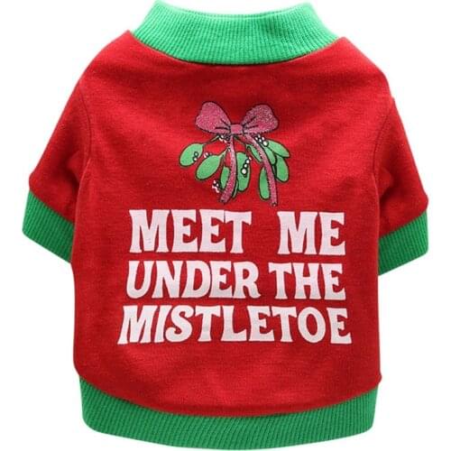 1PC Dog Autumn Winter T-shrit Pet Clothes Christmas Red Green Cotton Shirt Warm Soft Breathable Costumes For Small Medium Cats