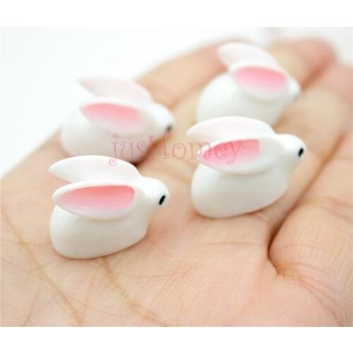 20PCS Lovely Pink Resin Baby Rabbit Cabochon Flatback Bunny Figurine Hare Miniature for Bonsai Craft, Micro Landscape, DIY Decor