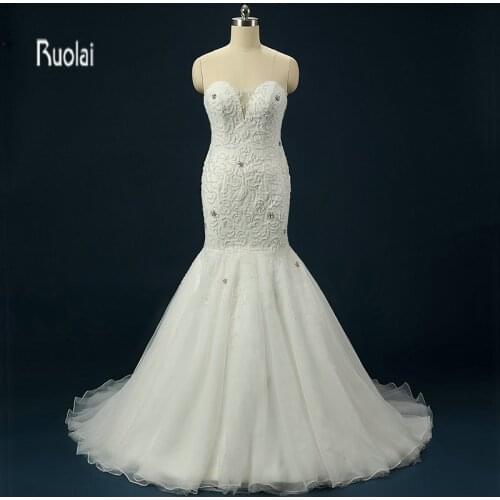 2016 New Arrival Real Sample White Heavy Beading Crystal Sweetheart Organza Mermaid Buttons Back Formal Long Wedding Dresses