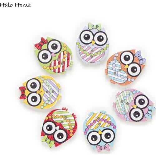 30pcs Pretty Owl Girl Wood Buttons for Sewing Scrapbooking Clothing Headwear Handmade Crafts Home Decor Accessories DIY 25mm