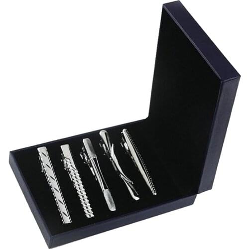 5 Pieces Gentlemen Metal Tie Clip Bar Necktie Pin Clasp Wedding Jewelry Gift Box
