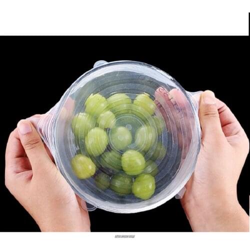 6pcs/Lot Baby Food Grade Silicone Stretch BPA Free Kids Cover Suction Lid-Bowl Pan Fruit Mug Keeping Vegetable Transparent