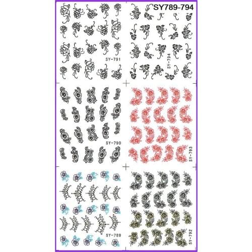 6 PACK/ LOT GLITTER WATER DECAL NAIL ART NAIL STICKER FLOWER MARGUERITE ROSEMARY SY789-794