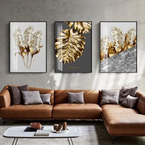 Diamond Painting Nordic Gold Abstract Leaf Flower Diamond Inlaid Cross Stitch Diamond Embroidery Black White Feather Poster Livi