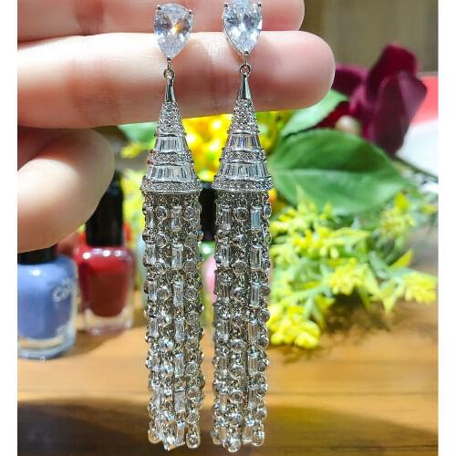 Brand New Luxury Original Design Chain Earrings Full Mirco Paved Cubic Zircon CZ Naija Bridal Wedding Earring Fashion Jewelry