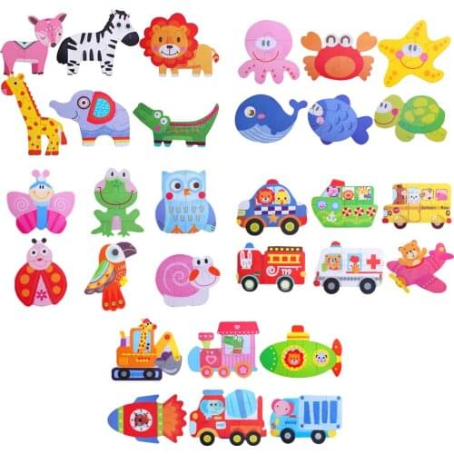 Mini Paper Puzzles Games Toys 6 in 1 Iron Box Cartoon Animals Wooden Puzzles Baby Childhood Educational Toys