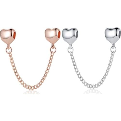 1Pcs New Heart Chain Pendant DIY Beads Suitable for Original Pandora Charm Bracelet Ladies Jewelry Making Gifts