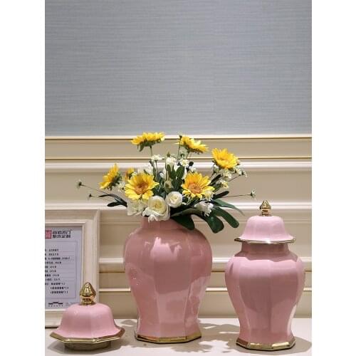 Jingdezhen European Style Ornaments Vase ceramic temple jar decorative large ceramic Ginger jars with lids pink