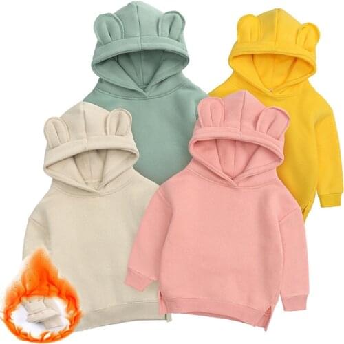 Cute Baby Girls Hoodies Sweatshirt Kids Boy Autumn Spring Fleece Ear Clothes Solid Infant Baby Boy Pullover Childrens Clothing