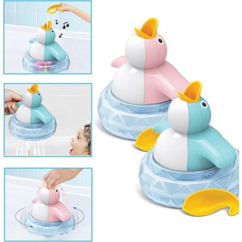 Baby Bath Toys Music Water Shower Swim Pool Bathing Toys for Kids Electric Penguin Feed with LED Light Float Spin Classic Gift