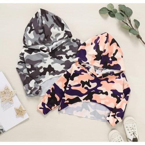 1-6Years Kids Girls Crop Tops Hoodies 2021 Autumn Children Camouflage Print Long Sleeve Pullover Hooded Sweatshirts Baby Clothes