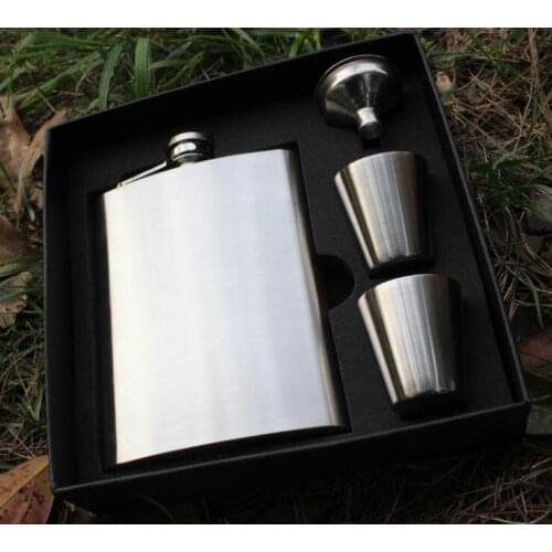 50pcs/lot Hip Flask 8oz set Portable Stainless Steel Flagon Wine Bottle Gift Box Pocket Flask 4pcs set