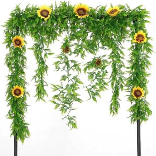 Artificial Plants Vines Fake Sunflower Realistic Exquisite Fake Hanging Flower Vines Plant for Greenery Green Ivy Wreath