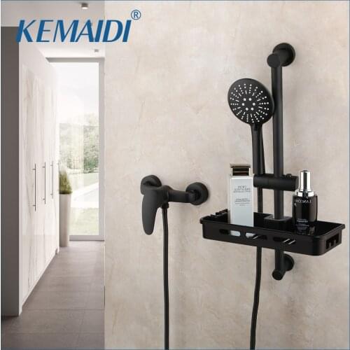 KEMAIDI Matte Black Round Wall Mounted Bathroom Rainfall Shower Faucet Set HeadShower Shower Set Black Tap Mixer Sets