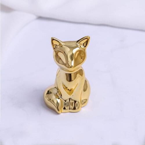 Ceramic Cute Gold White Rabbit Fox Figurines Porcelain Table Gift Modern Statue Jewelry Rack Furnishings Girl Gift Plating Glaze