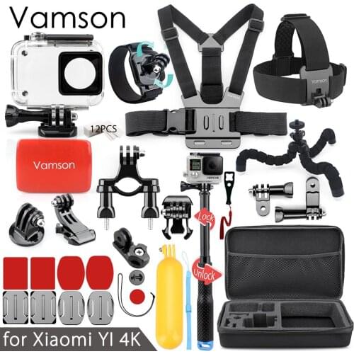 Vamson for Xiaomi yi 4K Action camera Accessories kit for yi 2 Waterproof Case Mount Dotted Texture Monopod Selfie stick VS91