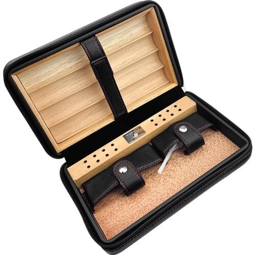 COHIBA Cedar Wood Cigar Humidor Travel Portable Leather Cigar Case Cigars Storage Box holder Humidifier Humidor Box mens gift