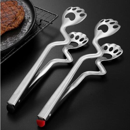 Kitchen Food Clip Tong Stainless Steel Barbecue Tong Cat Paw Design for Cooking Serving and Grilling